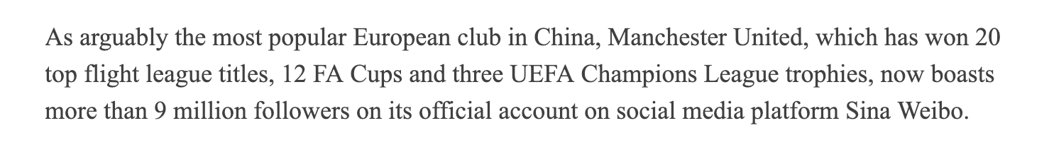 China Daily reporting on Manchester United