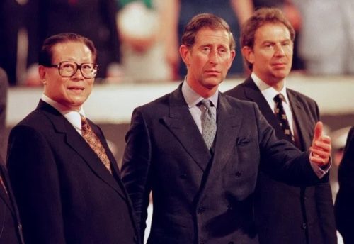 Hong Kong handed over from UK to China: Charles, Prince of Wales; Chinese president Jiang Zemin; and British Prime Minister Tony Blair, July 1, 1997