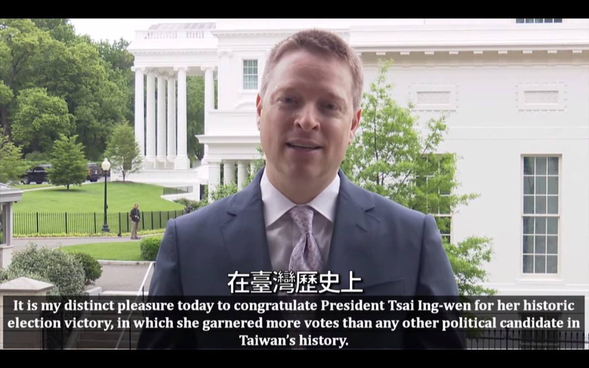 matt pottinger state department speaks chinese to congratulate Tsai Ing-wen on Taiwan election