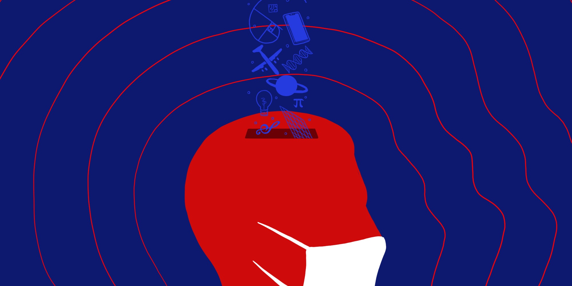 illustration ideas coming out of a brain on a masked man red silhouette