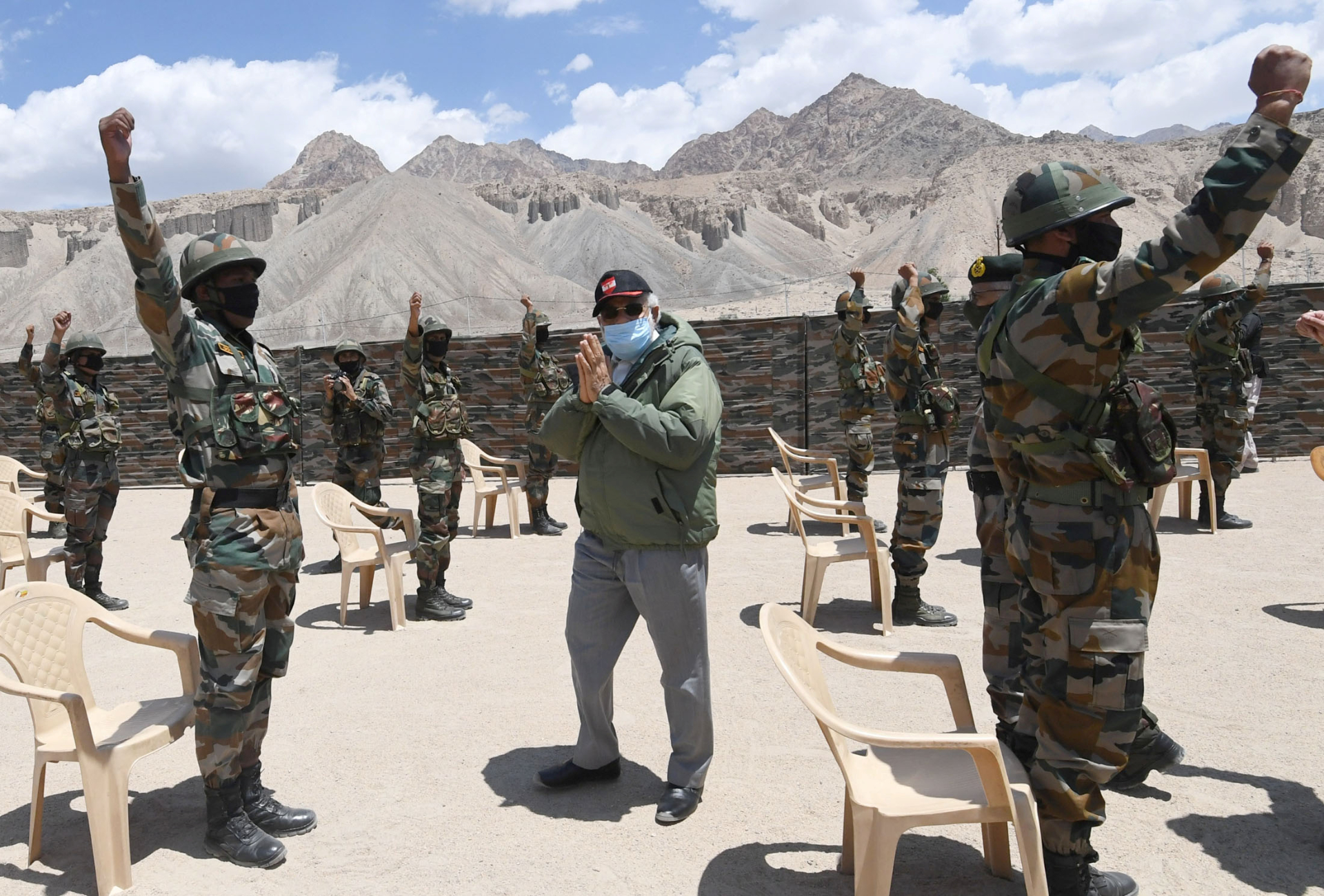 narendra modi, prime minister of india, meets troops near the border with china