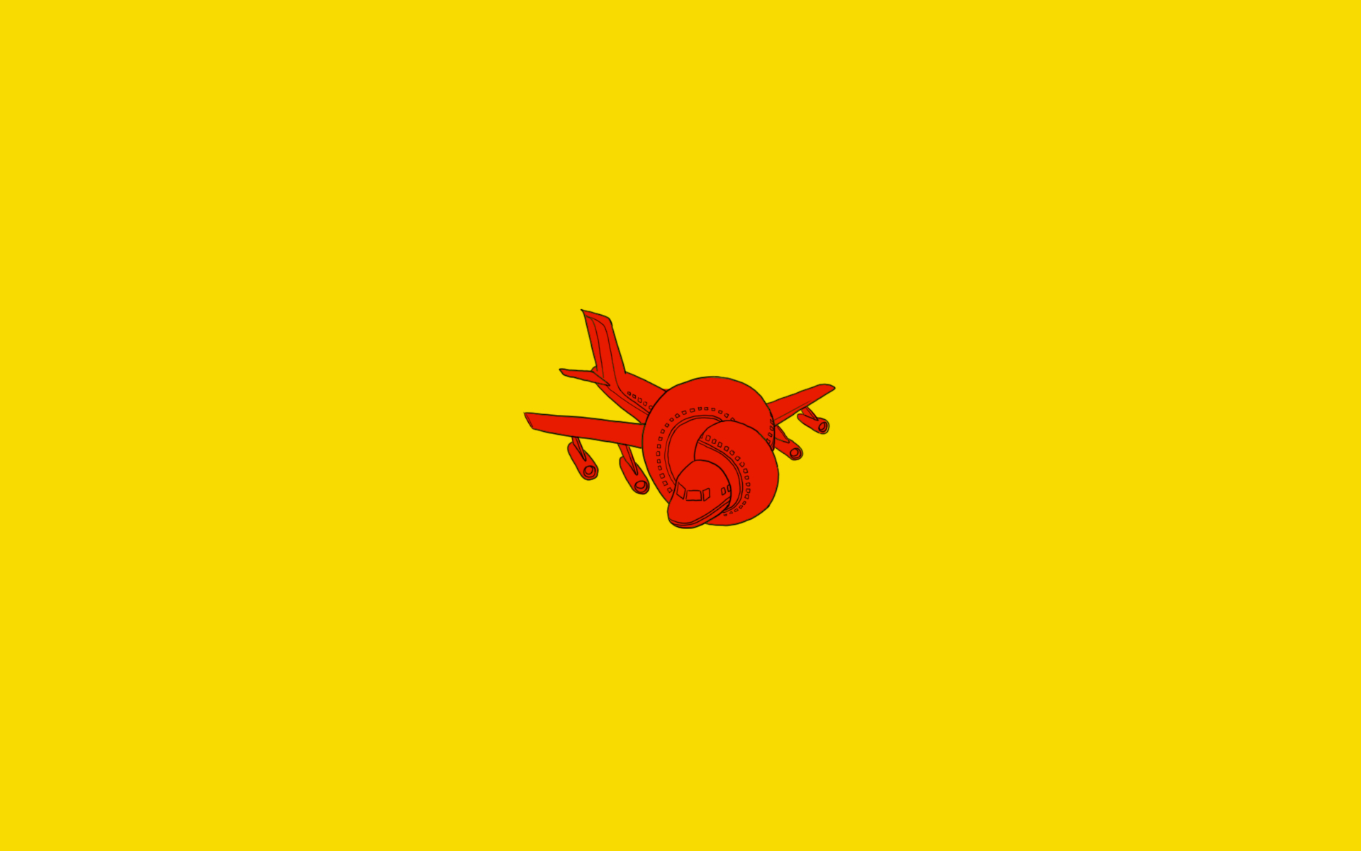 illustration of a red plane tied in a knot on a yellow background