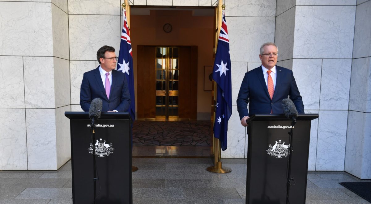 scott morrison, the prime minister of australia, and alan tudge, the acting immigration minister, speak at a news conference on july 9 about the australian government's decision to suspend extradition to hong kong, following a national security law imposed on the territory by beijing