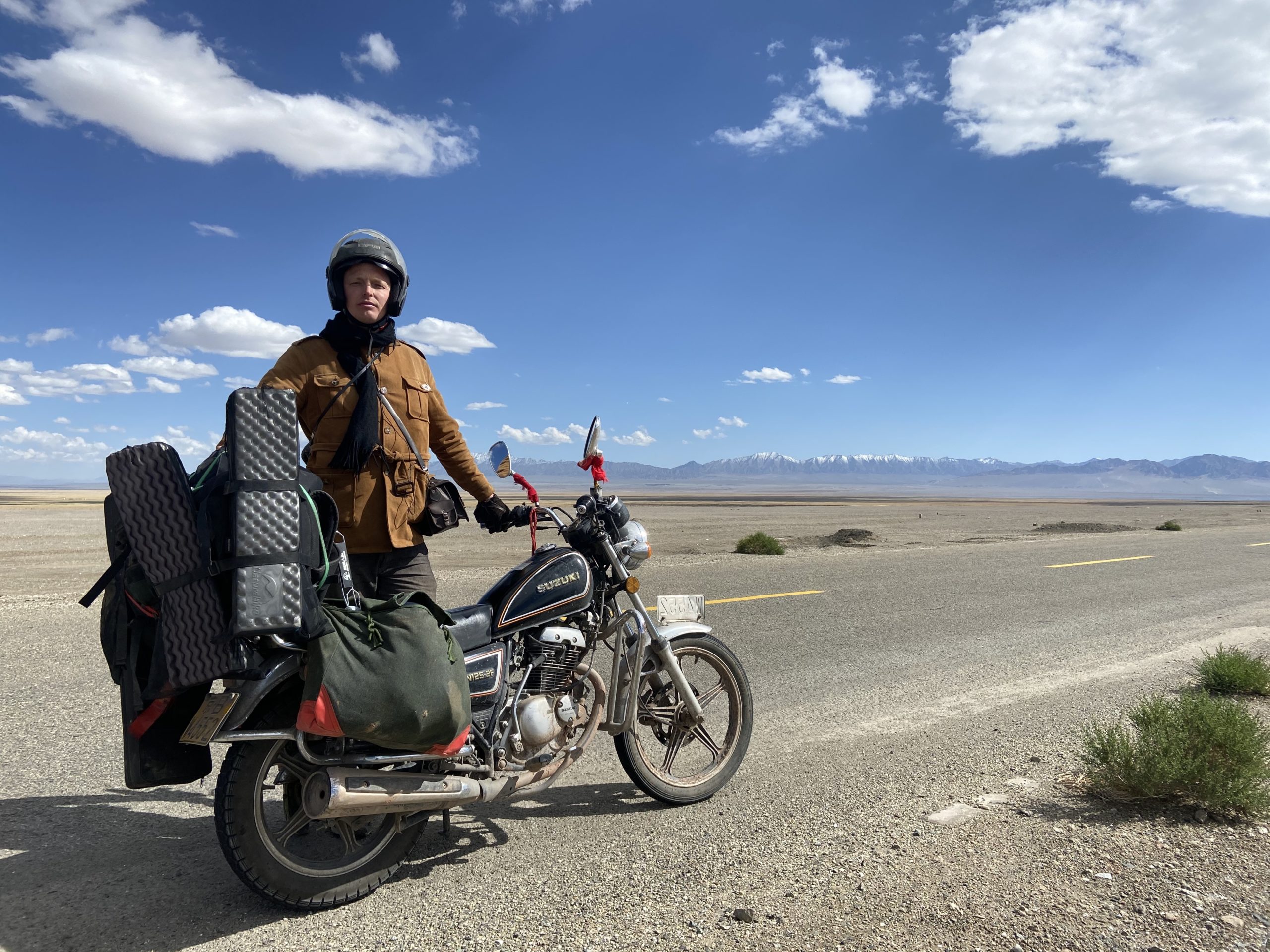 Mads Vesterager Nielsen in Qinghai with his motorbike