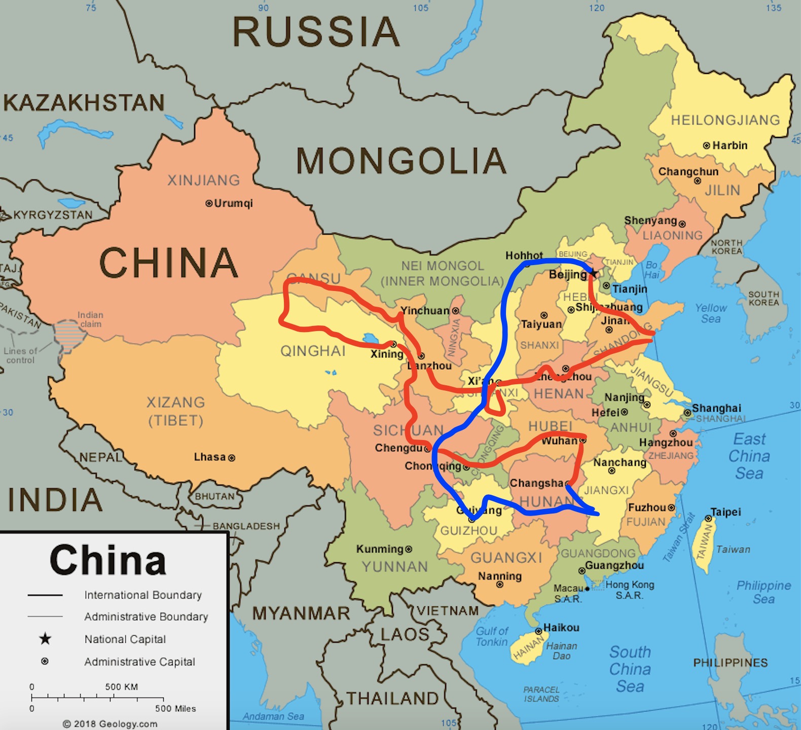 карта китая с городами