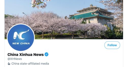 a screenshot of the xinhua news agency twitter page on the day that it was labelled "China state-affiliated media"