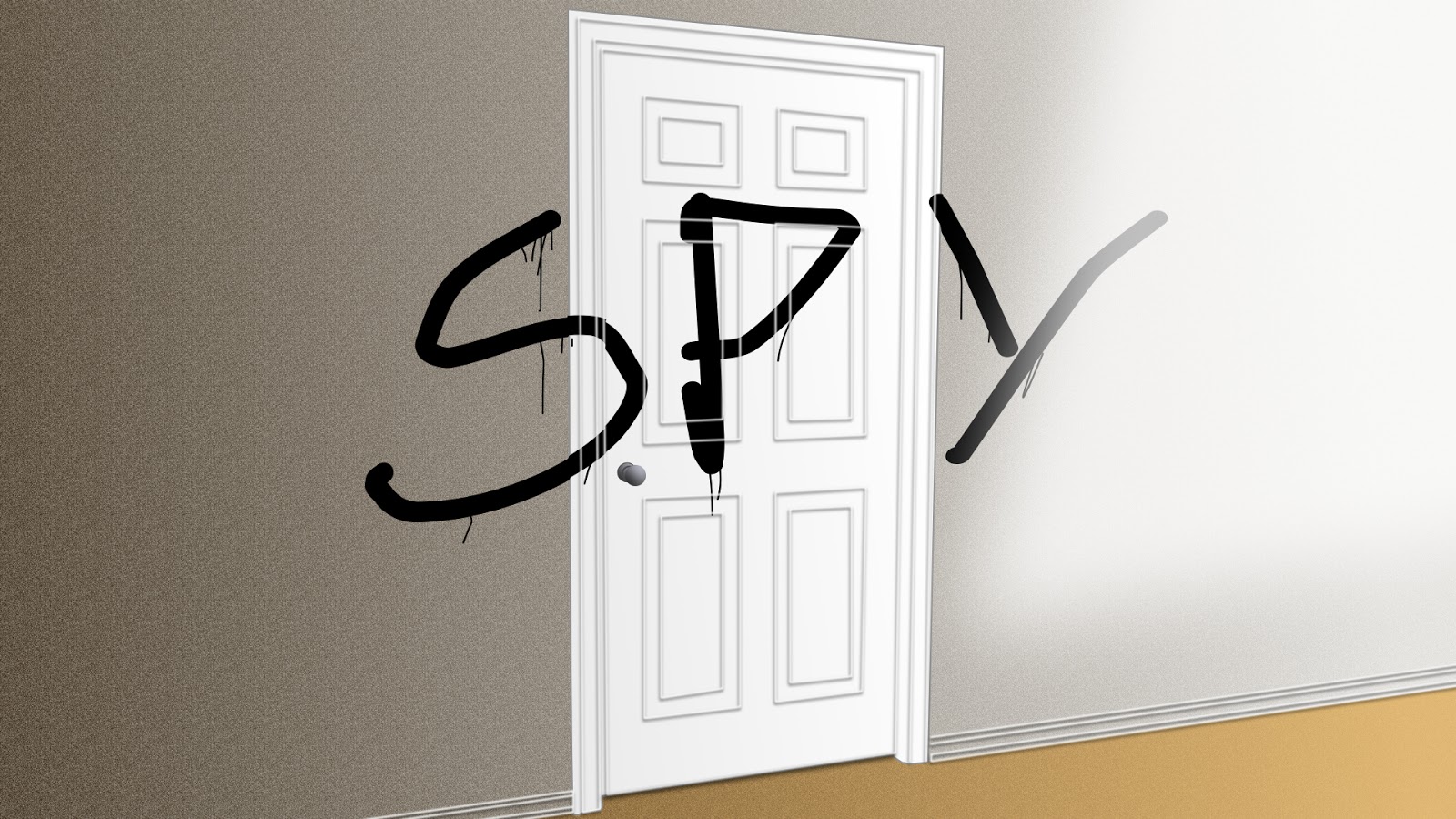 spy scribbled over an apartment door