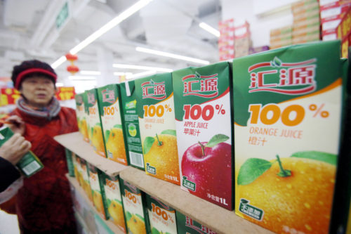 a row of chinese juice boxes