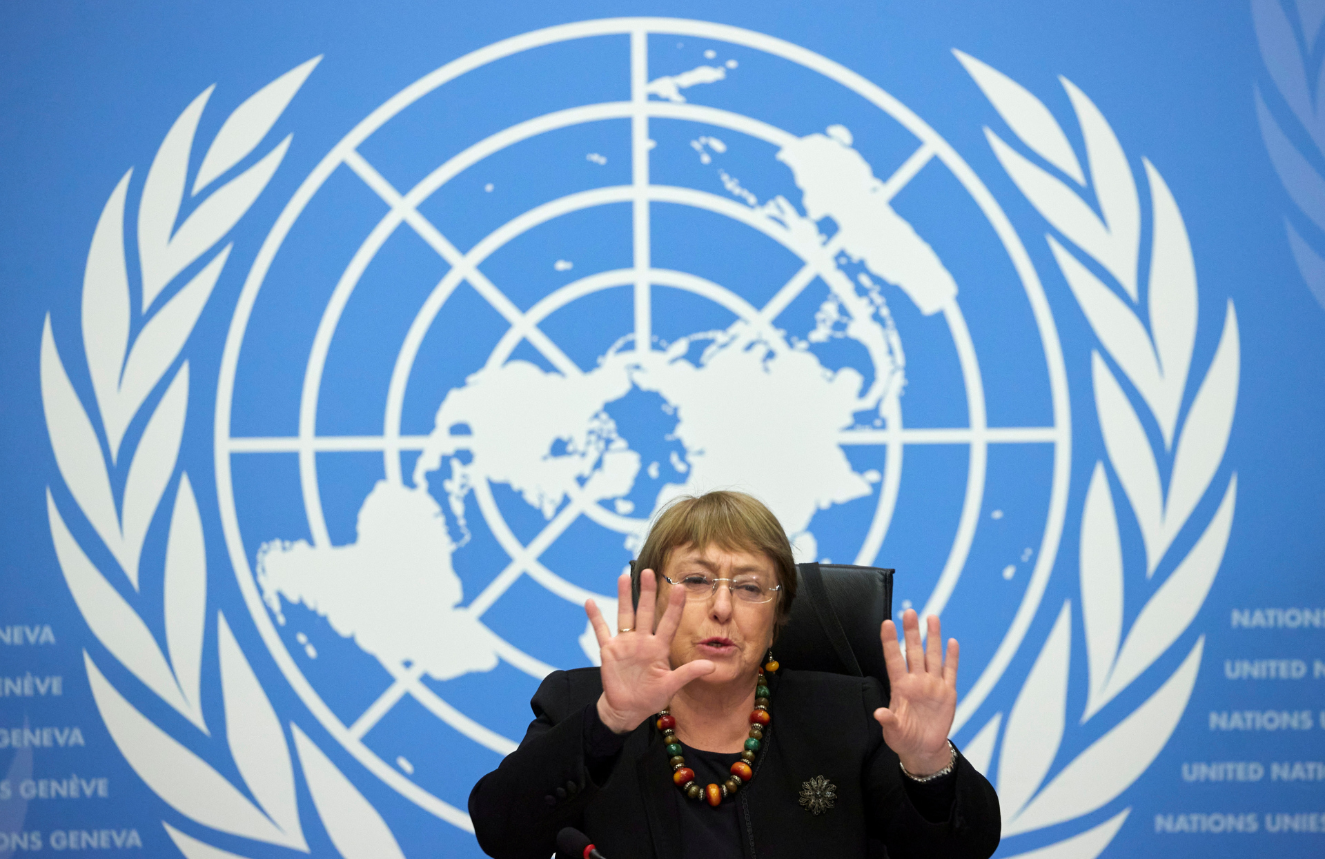 Michelle Bachelet, the UN High Commissioner for Human Rights, at a news conference