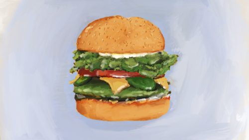 illustration of a burger with meatless meat