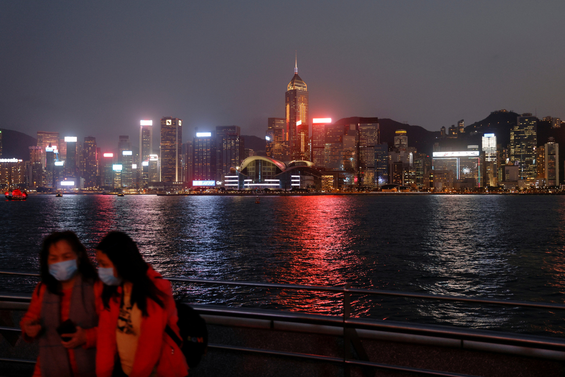 Hong Kong’s central financial district at night