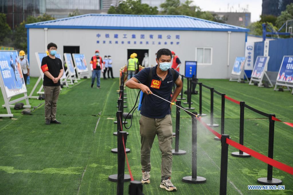 Disinfecting a COVID-19 testing site in Nanjing, China, on July 29, 2021