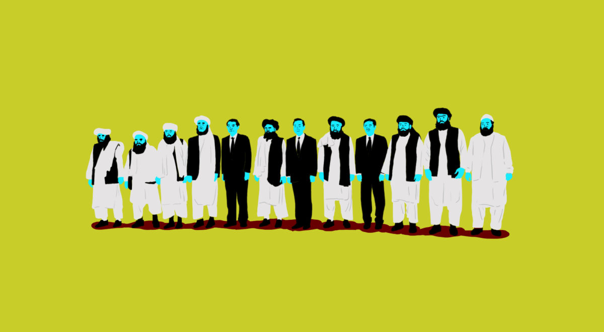 illustration of taliban and chinese officials standing together