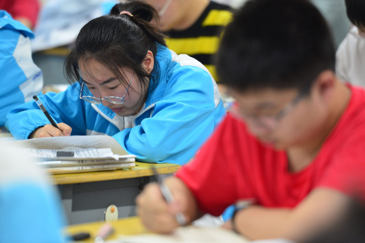 chinese students taking a test