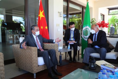 Chinese Foreign Minister Wang Yi meets with Arab League Secretary-General Ahmed Aboul-Gheit