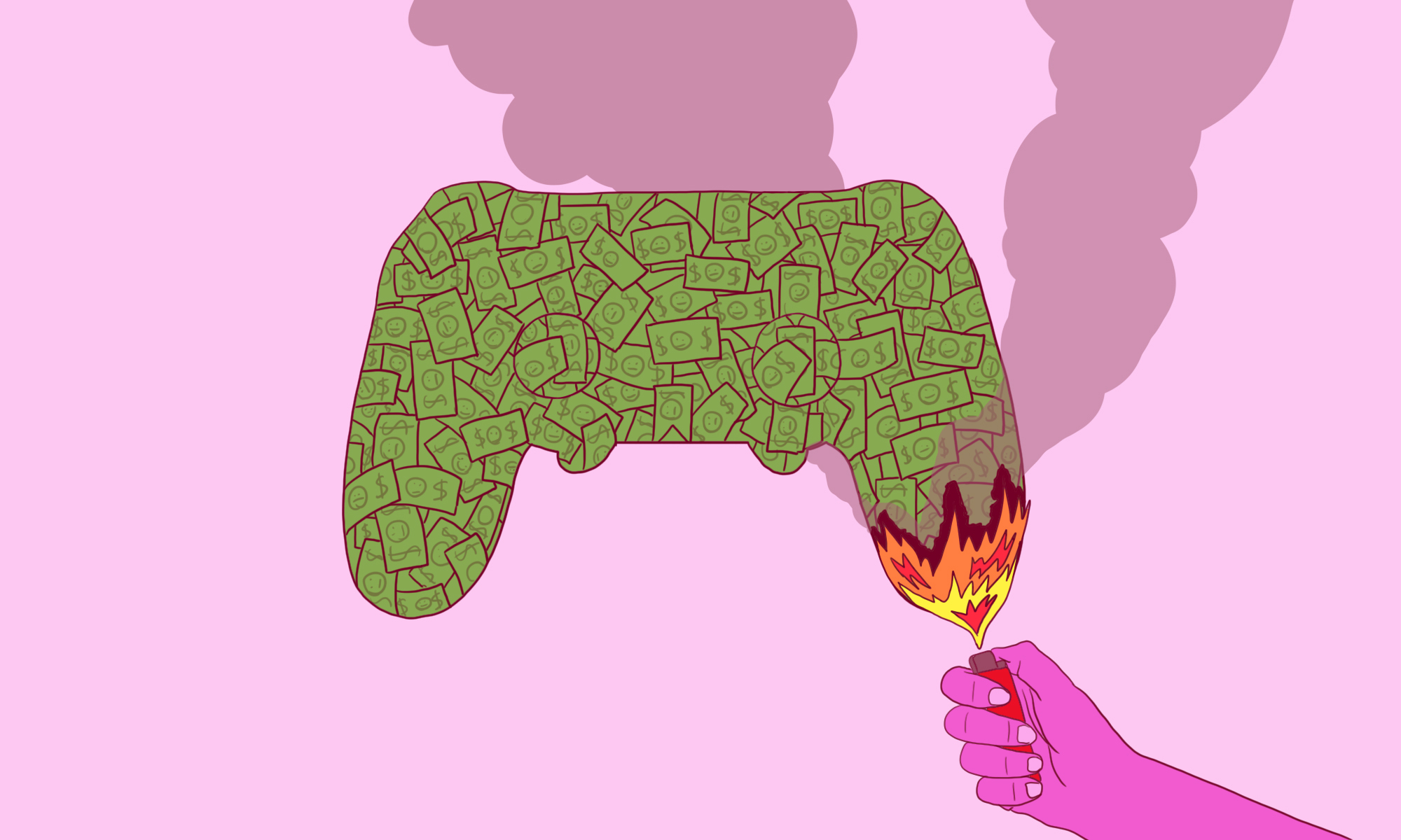 gaming controller money on fire