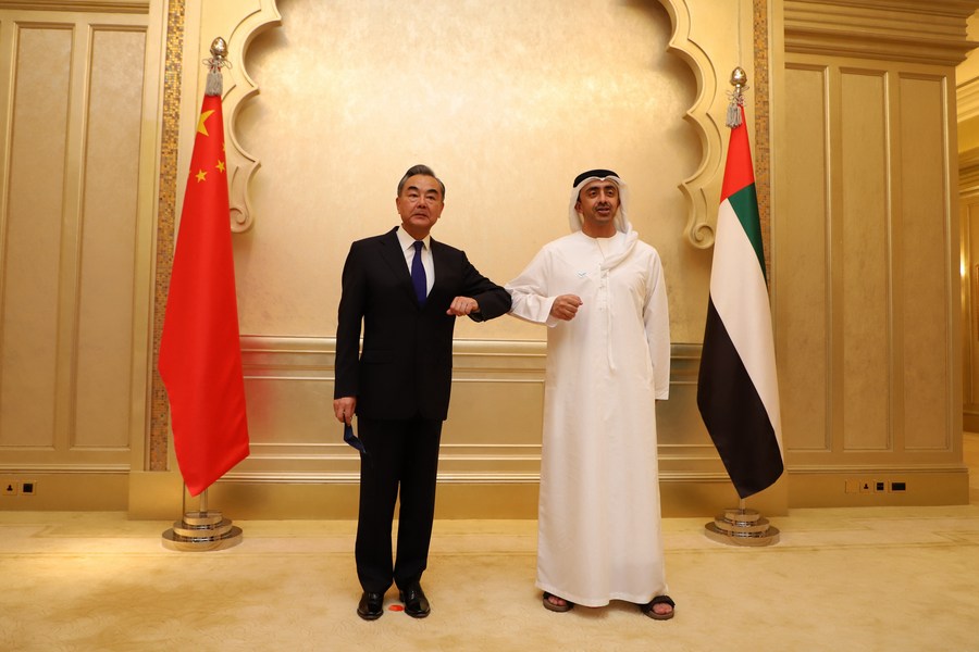 chinese foreign minister wang yi with his UAE counterpart