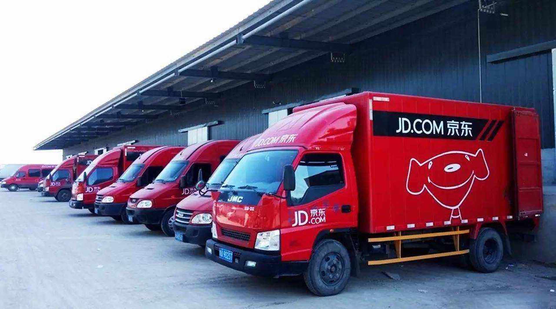 JD Logistics line of red trucks