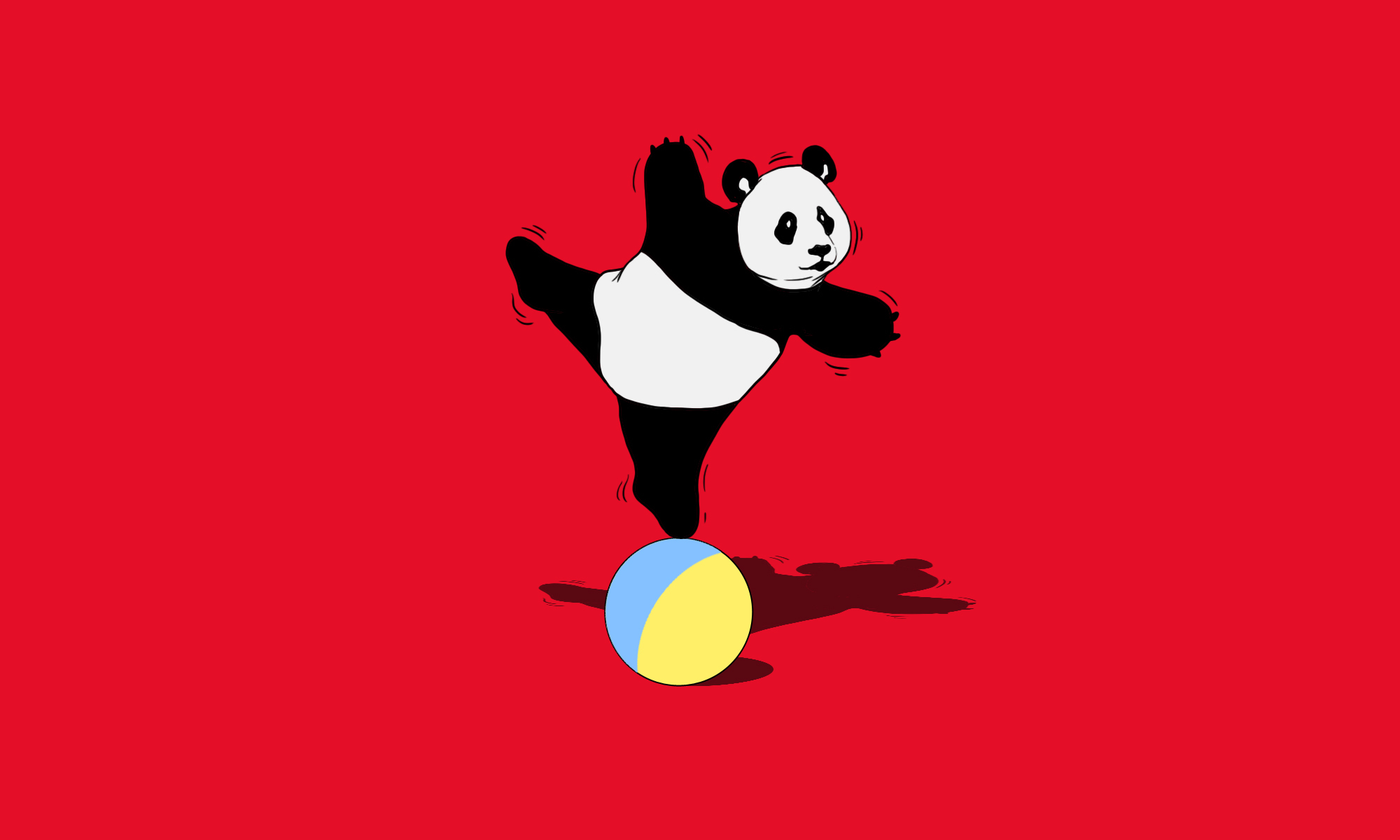 china panda balancing on ukraine colored ball